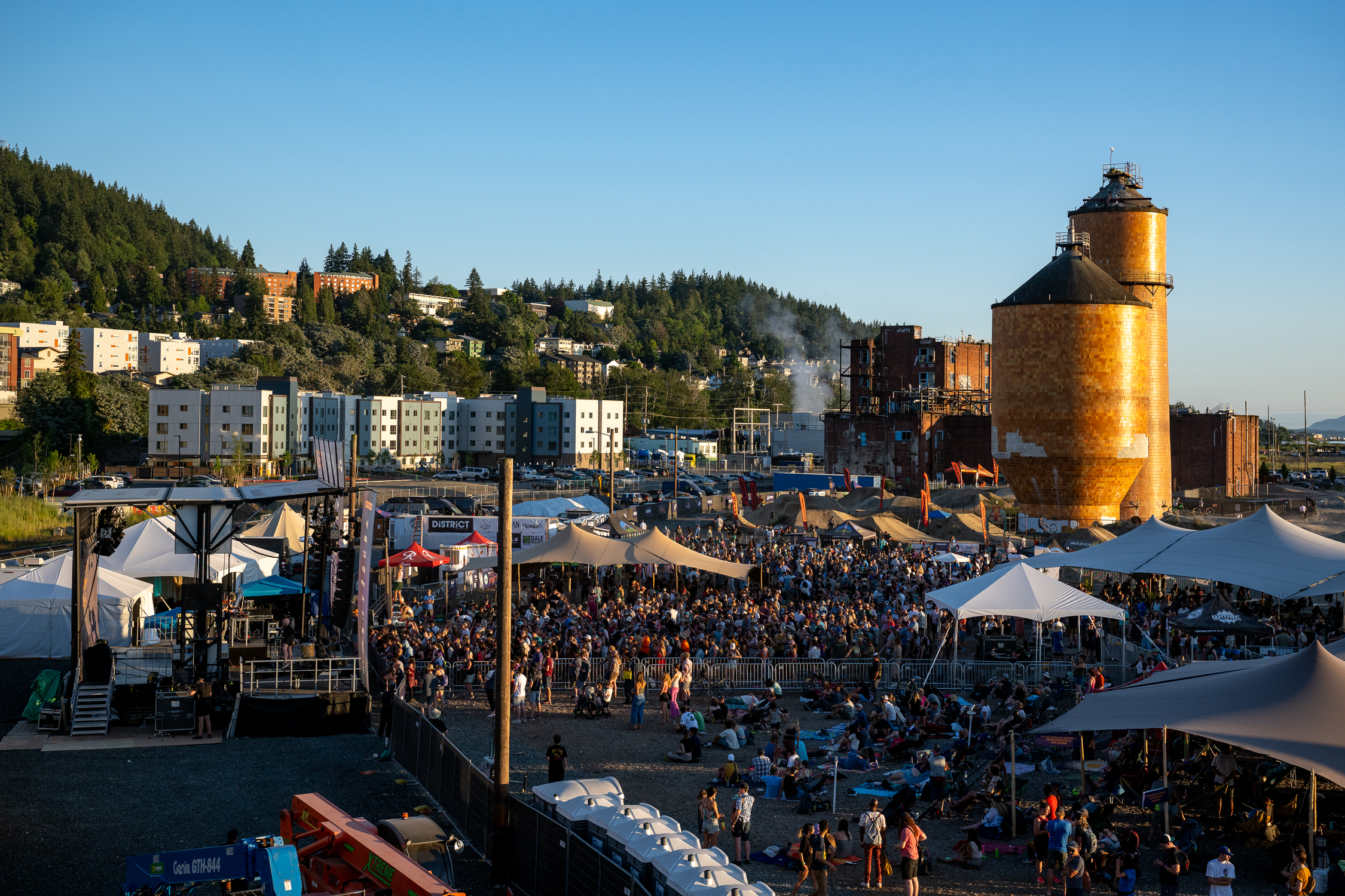 Looking at the main stage fesival grounds from downtown Bellingham